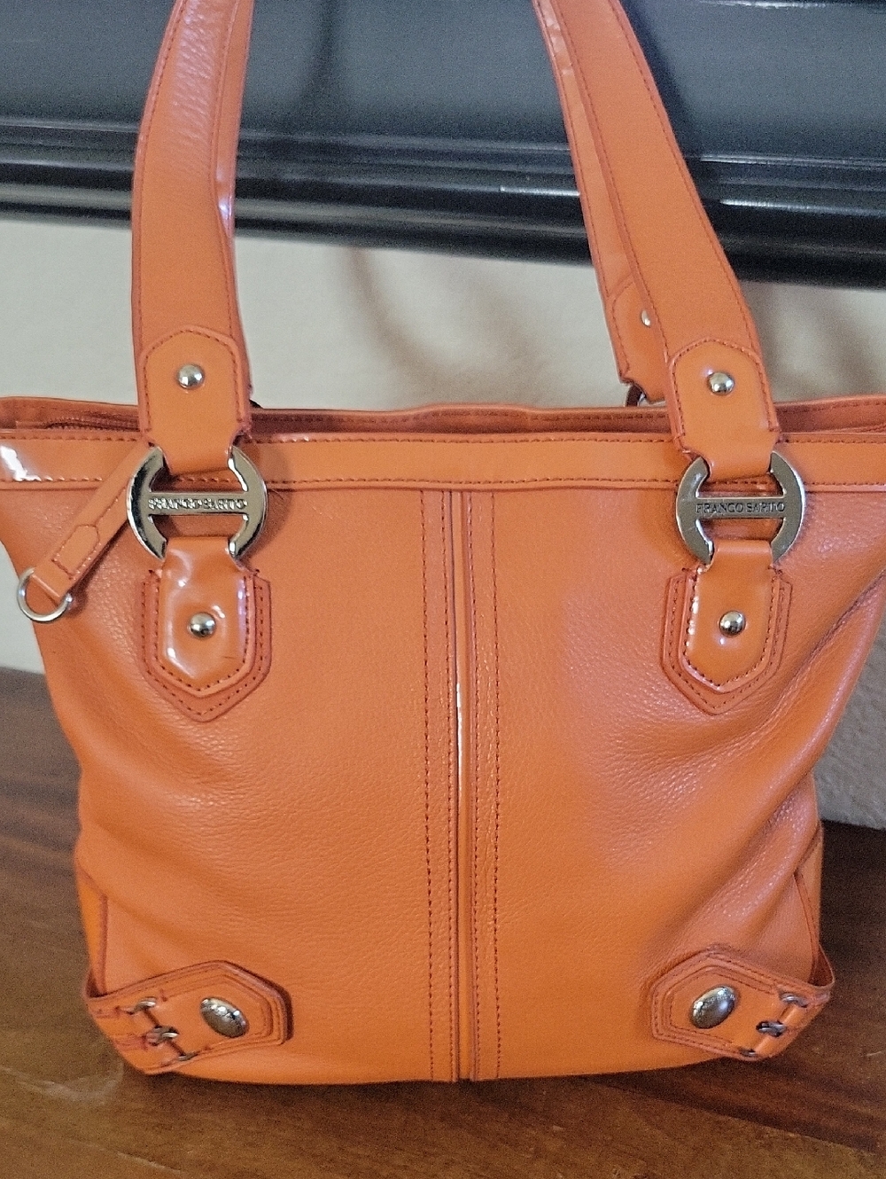 Franco Sarto Bright Orange Pebbled Leather Tote